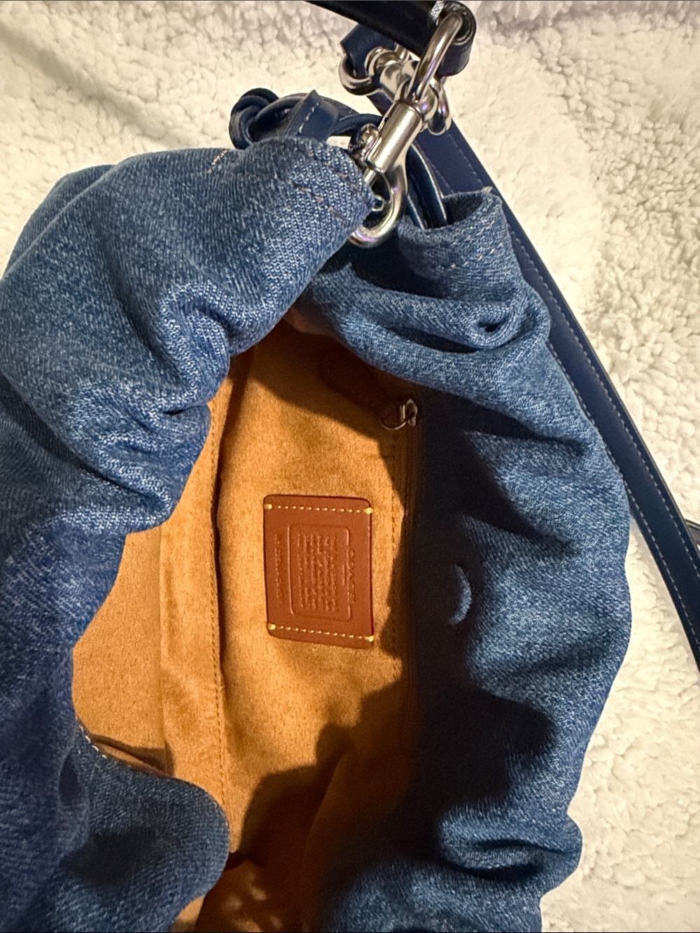 Coach Denim Ruched Crossbody in Blue with Navy Strap - Picture 7 of 8